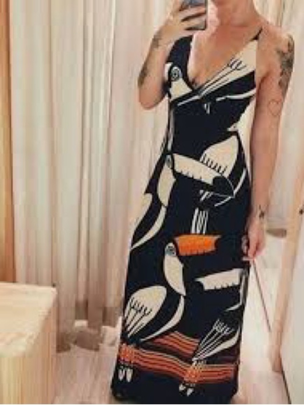 Farm Rio toucan-themed print Toucan Print Maxi Dress Sz S/P - Picture 4 of 11